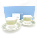 美品 WEDGWOOD ウェッジウッド コロンビアセージグリーン ティーカップ&ソーサー 2客 ペア リー SM3978B1 【中古】