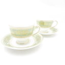 美品 WEDGWOOD ウェッジウッド コロンビア セージグリーン ティーカップ&ソーサー 2客 ペア リー 金彩 黒壺 英国 紅茶 コーヒー SU11805B...