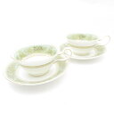 美品 WEDGWOOD ウェッジウッド コロンビア セージグリーン ティーカップ&ソーサー 2客 ペア ピオニー 英国 金彩 白 緑 ゴールド SU11809B...