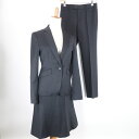 美品 KUMIKYOKU 組曲 471135 SUPER FINE WOOL スーツ 1 S ポリエステル ウール フォーマル 背抜き パンツ スカート ストライプ レディース AK25A14 【中古】