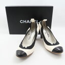 CHANEL シャネル パンプス 35 1/2C 22.5 白×ブラック レディース AK112 【中古】