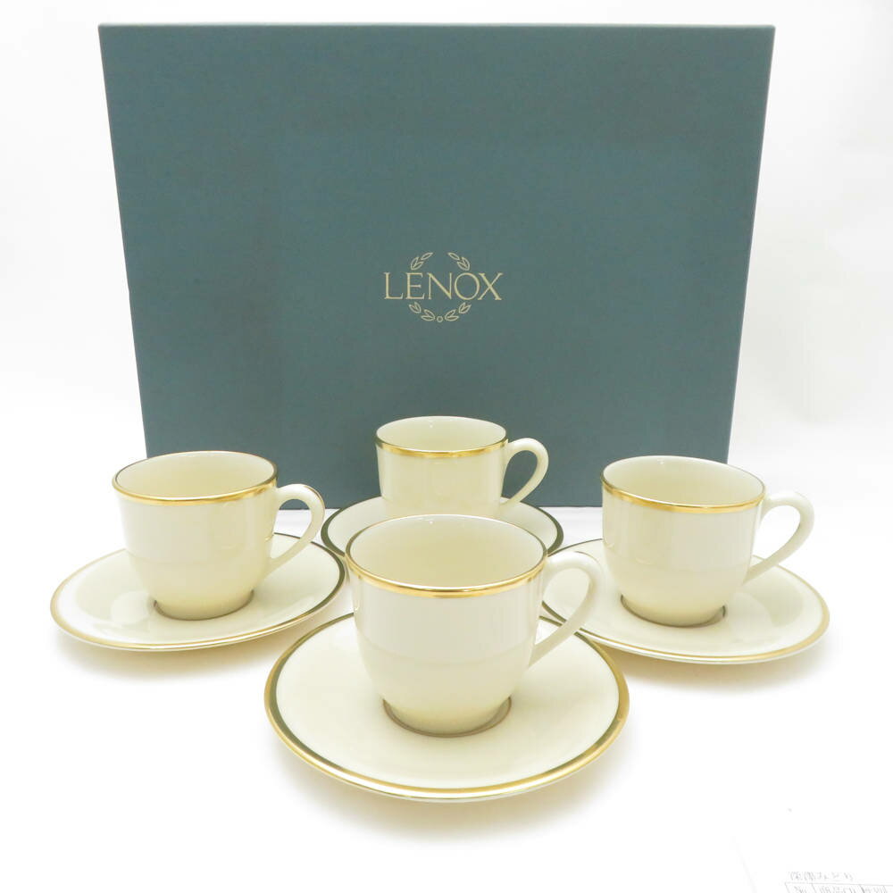 美品 LENOX レノックス MANSFIELD マンスフィールド デミタスカップ＆ソーサー 4客 セット コーヒー 珈琲 USA 米国 SU12276H1 【中古】