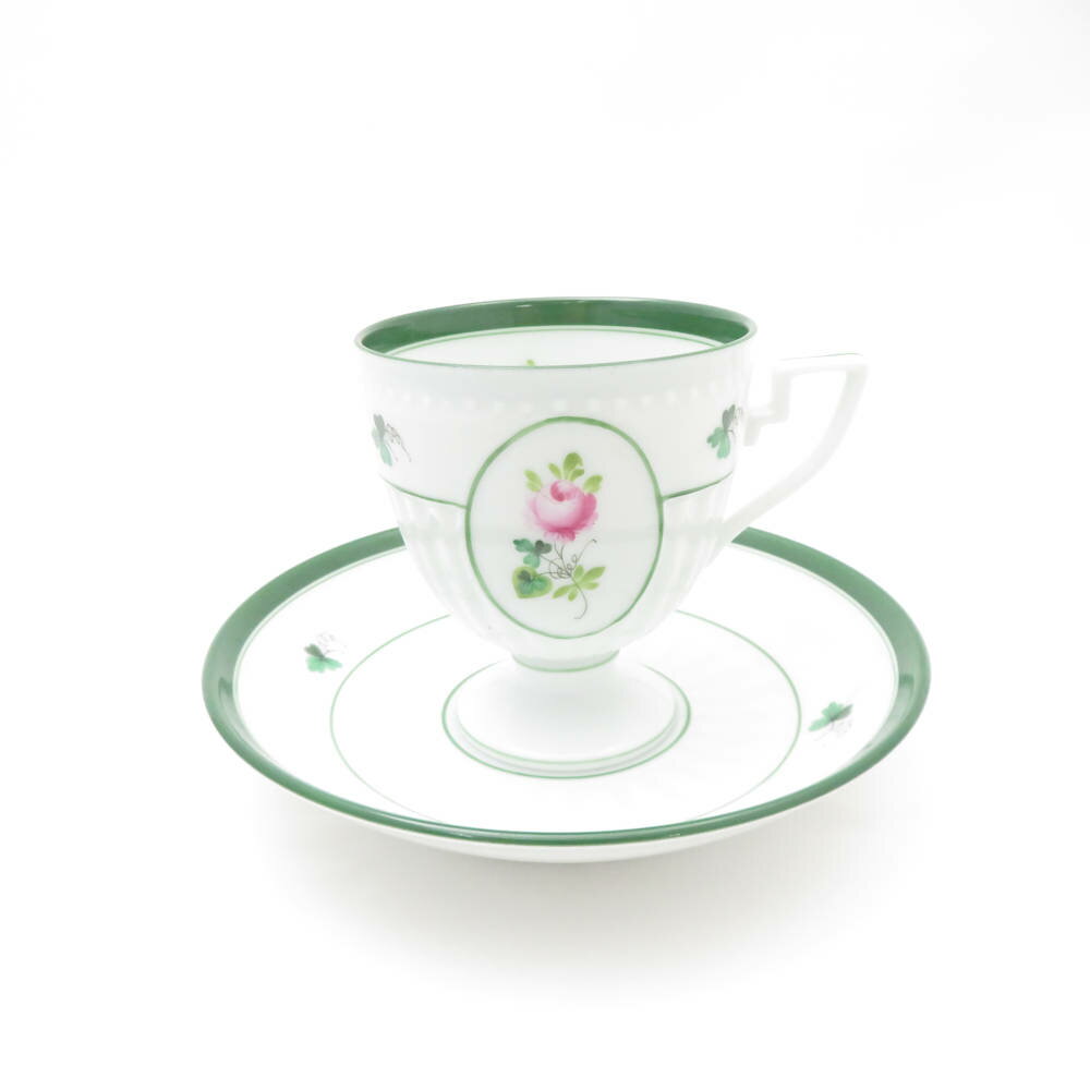 美品 Herend ヘレンド ウィーンの薔薇 4985 VRH アンピールカップ＆ソーサー 1客 バラ チョコレート レア 希少 SY12585H1 【中古】