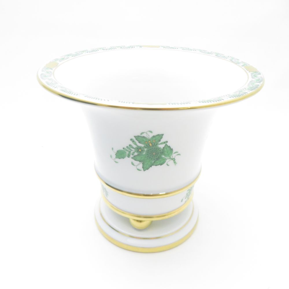 美品 Herend ヘレンド アポニーグリーン AV 6422 花瓶 1点 アンピールベース H13 脚付き インテリア SU12293L1 【中古】 [2]