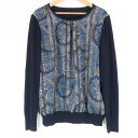 美品 Leilian レリアン ROCHAS Premiere ペイズリー ニットカットソー 9号 レーヨン ポリエステル 長袖 ニット ラウンドネック ペイズ...