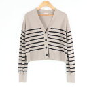 美品 DRESSTERIOR ドレステリア 085-36002 カーディガン 34 コットン 長袖 ショート丈 ボーダー レディース AN1851A13 【中古...