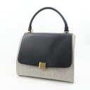 CELINE セリーヌ トラペーズ ミディアム ハンドバッグ レザー スエード バイカラー 黒×グレー かばん 鞄 レディース AU3107W2 【中古】