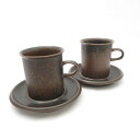 美品 ARABIA アラビア ルスカ コーヒーカップ&ソーサー 2客 ペア 北欧 王冠マーク 旧ロゴ SM4190J1 【中古】