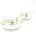 WEDGWOOD ウェッジウッド ワイルドストロベリー ティーカップ&ソーサー 2客 デルフィ ペア SY12748B4 【中古】