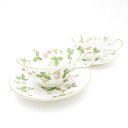 WEDGWOOD ウェッジウッド ワイルドストロベリー ティーカップ&ソーサー 2客 ペア ピオニー 黒壺 SU12417B1 【中古】