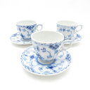 美品 ROYAL COPENHAGEN ロイヤルコペンハーゲン ブルーフルーテッド ハーフレース 528 デミタスカップ&ソーサー 3客 セット コーヒー 珈琲 テーブルウェア SU12426B1 【中古】