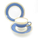 美品 WEDGWOOD ウェッジウッド ユーランダーパウダーブルー ティーカップ&ソーサー 中皿 2点 セット 17cmプレート リー 黒壺 SC8318G1 【中古】
