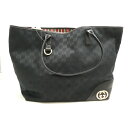 美品 GUCCI グッチ 169945 インターロッキングG ニューブリット トートバッグ キャンバス レザーハンドル GG柄 黒 鞄 カバン かばん AU32...