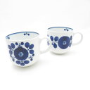 美品 HAKUSAN JAPAN 白山陶器 BLOOM ブルーム ブーケ&リース マグカップ 2点 ペア 波佐見焼 花柄 ティー コーヒー 白 青 SU1287...