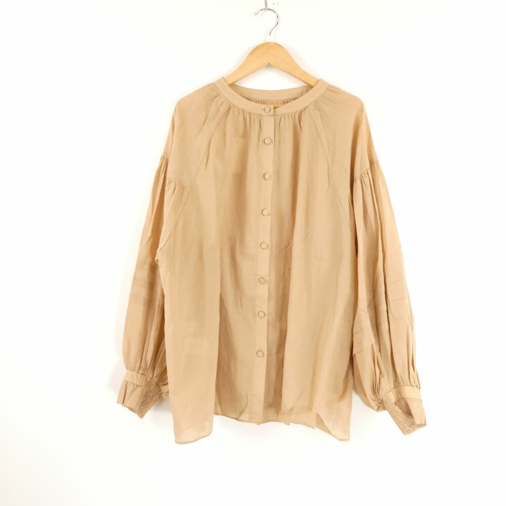 Rakuten - 美品 Mylanka ミランカ M19103 2WAY タック ギャザー サイドスリット ラグランスリーブ ブラウス 38 M コットン100％ 長袖 ノーカラー レディース AM7072A43 【中古】