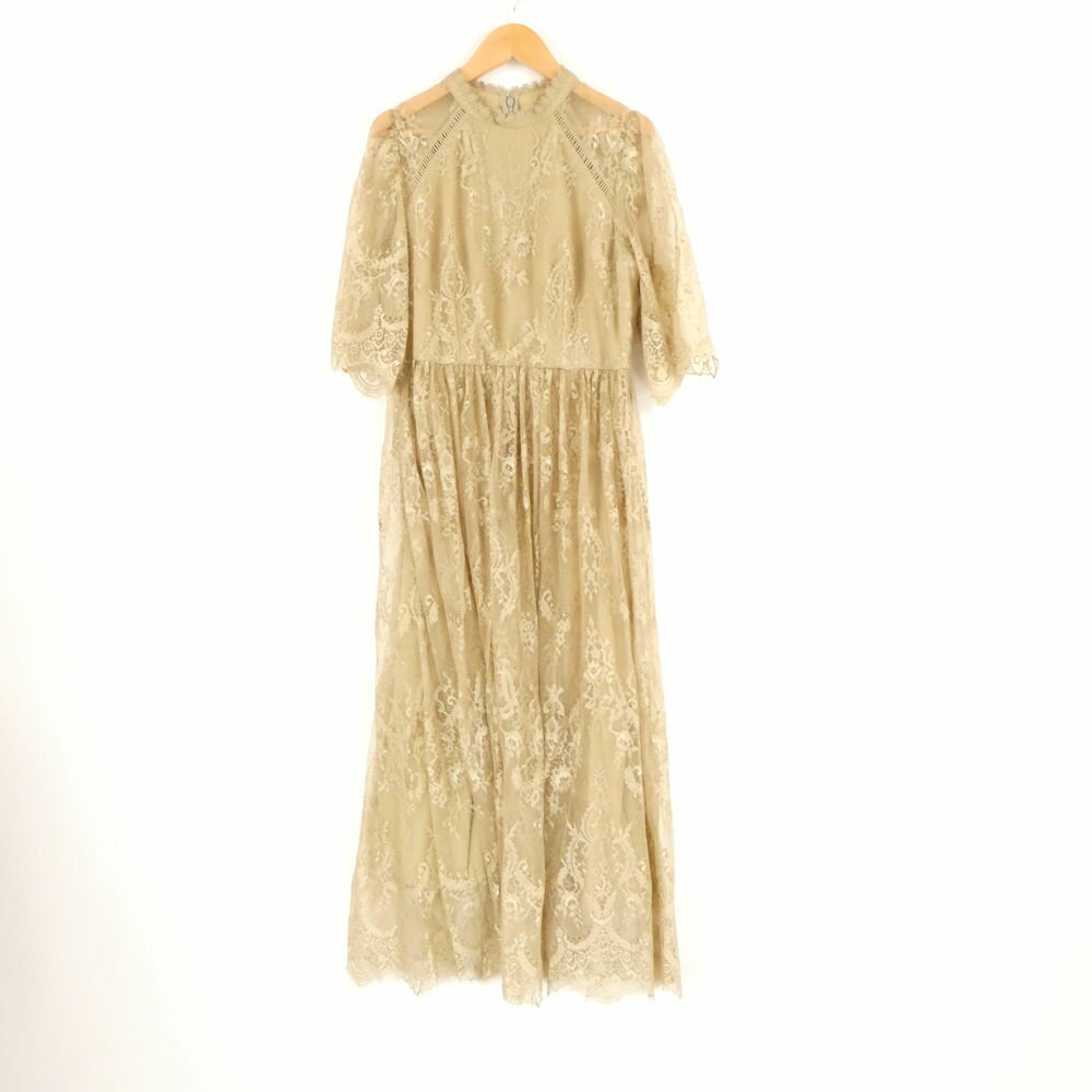 美品 ASTORIA ODIER アストリア オディール ワンピース 9 Mサイズ相当 ナイロン100％ 5分袖 ロング丈 レース グリーン レディース AD962A39 【中古】