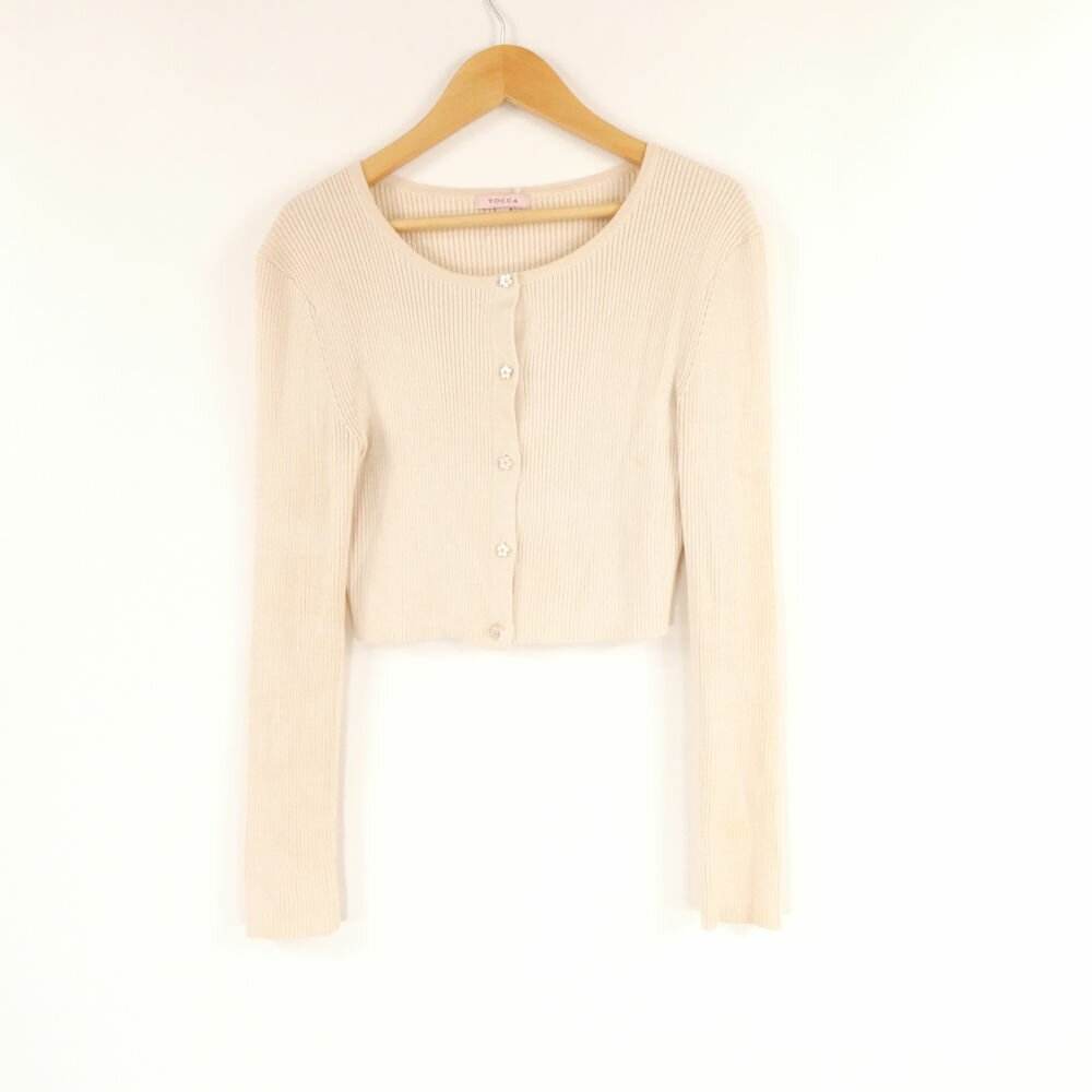 TOCCA トッカ リブカーディガン M シルク100％ 長袖 フラワーボタン ボレロ レディース AO3172A33 【中古】