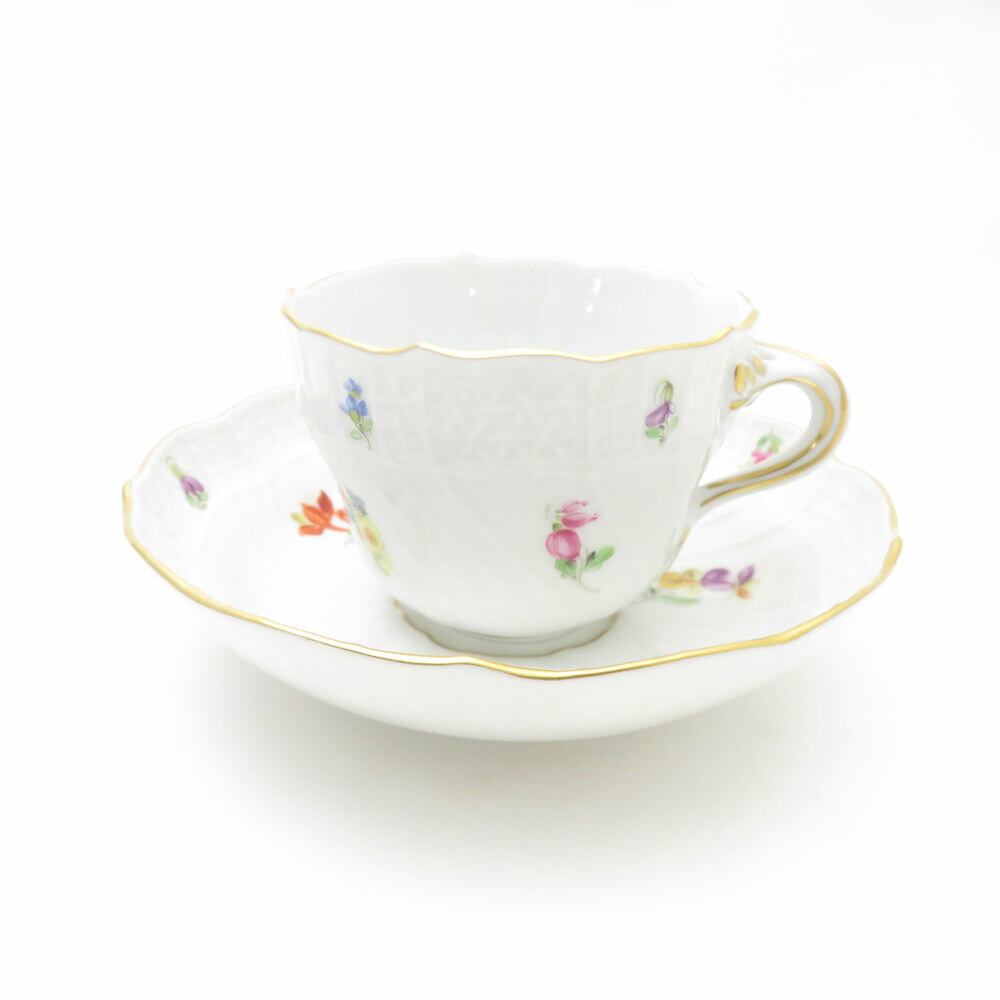 美品 MEISSEN マイセン ダンバリーミント 「スキャタードフラワー」 デミタスカップ&ソーサー 小花散らし 金彩 THE DANBURY MINT SY1...