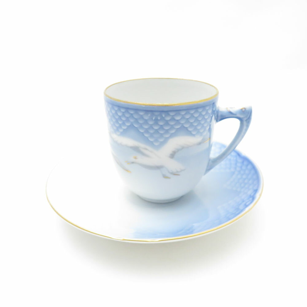 美品 B&G ビングオーグレンダール ダンバリーミント 「シーガル」 デミタスカップ&ソーサー 金彩 THE DANBURY MINT SY13294B3 【中...