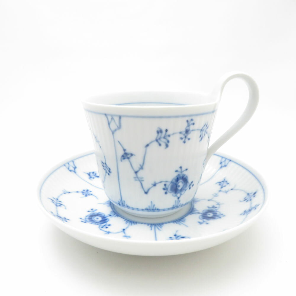 ROYAL COPENHAGEN ロイヤルコペンハーゲン ブルーフルーテッドプレイン ハイハンドルカップ&ソーサー デンマーク製 SC9178V2 【中古】