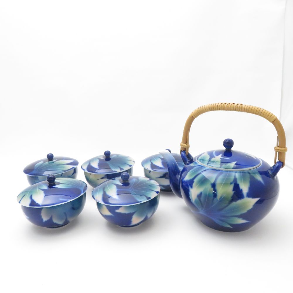 美品 Fukagawa Seiji 深川製磁 瑠璃かえで 急須&蓋付湯呑 6点 セット 茶器 湯飲 茶碗 SC9324B1 【中古】