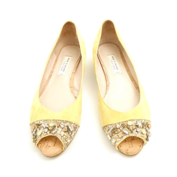 美品 carino カリーノ モードエジャコモ パンプス 1点 24.5cm スエードレザー オープントゥ ラインストーン シューズ 靴 レディース AU3548 【中古】