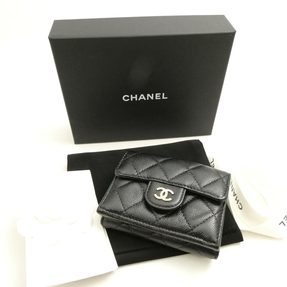 美品 CHANEL シャネル マトラッセ キャビアスキン 三つ折り財布 Wホック コンパクト ミニ ウォレット レディース AY7294W2 【中古】