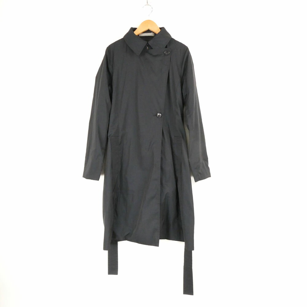 セオリー theory ノーカラーコート Aライン ウール100% ネイビー S Theory】定価8.5万 カシミヤ混 ノーカラー リバーコート ネイビー S