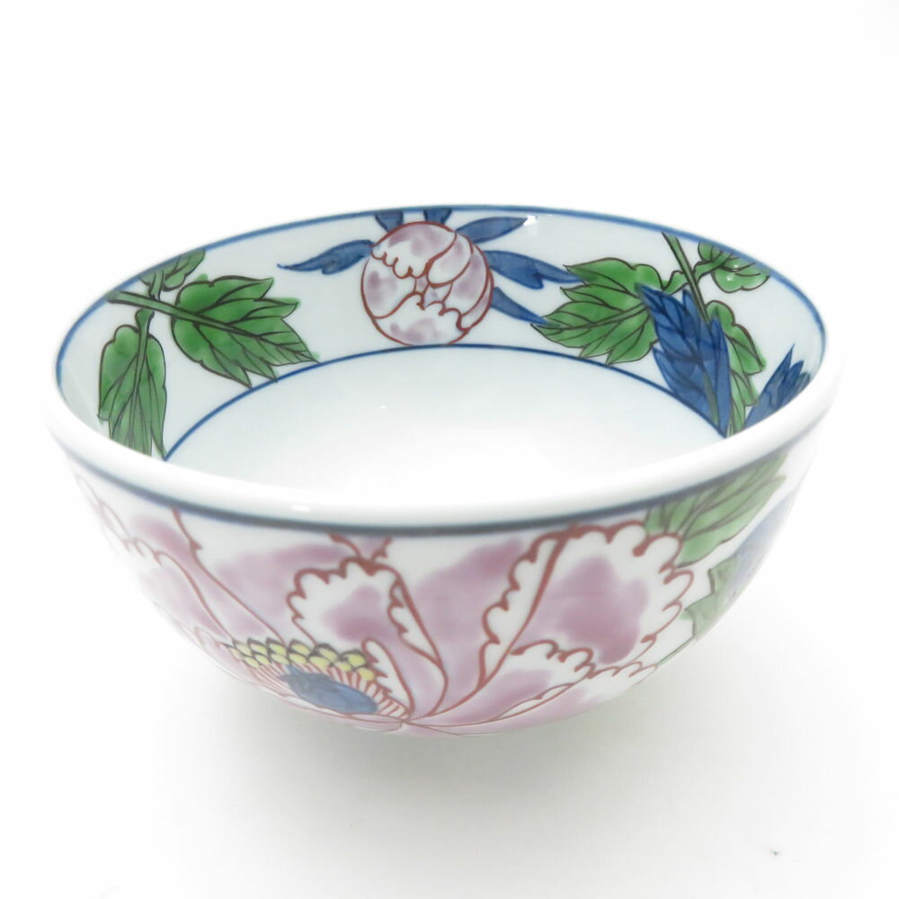 美品 源右衛門窯 染錦紫牡丹絵 飯碗 11cm ご飯茶碗 有田焼 深皿 小鉢 SC9409B2 【中古】