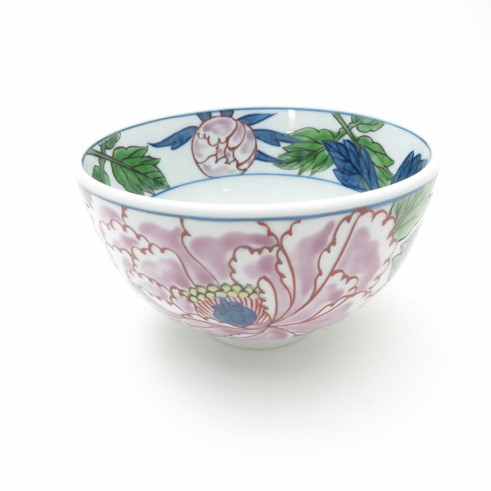 美品 源右衛門窯 染錦紫牡丹絵 飯碗 11cm ご飯茶碗 有田焼 深皿 小鉢 SC9411B2 【中古】