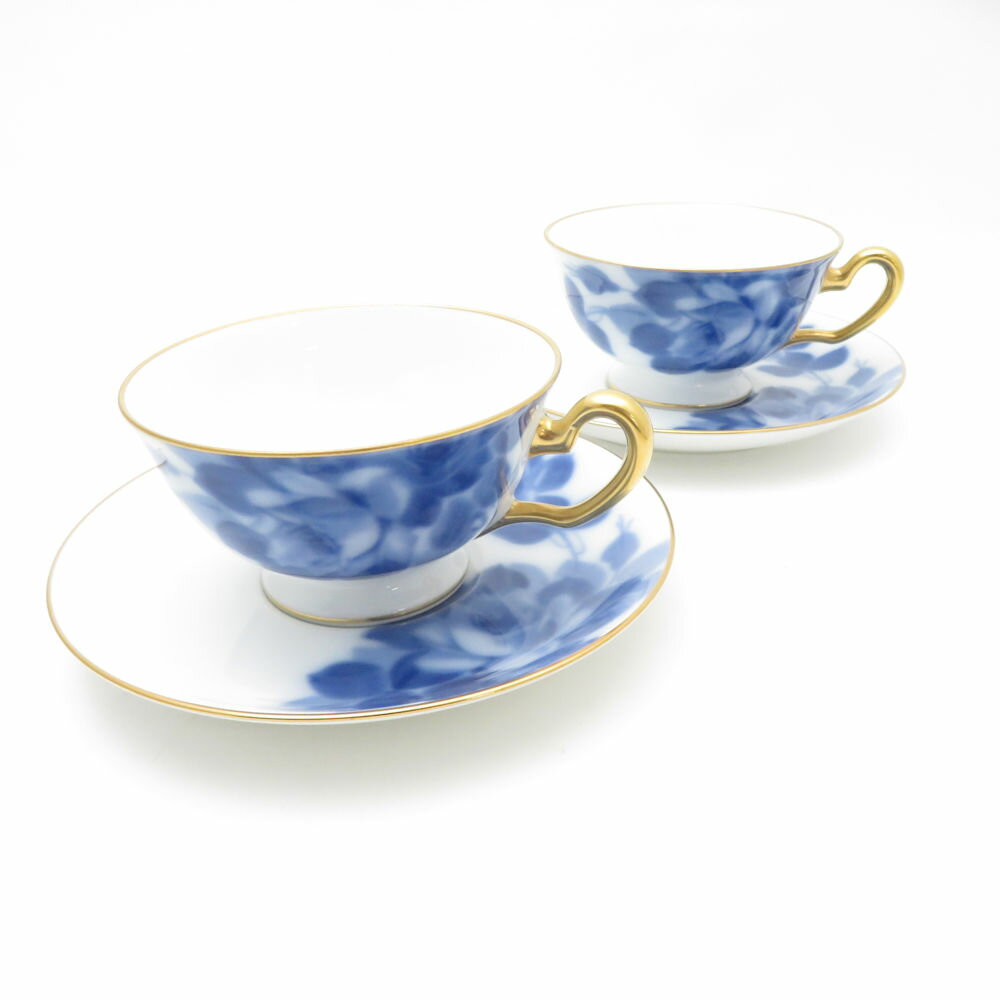 美品 OKURA 大倉陶園 ブルーローズ 8011(J.Bマーク) カップ&ソーサー 2客 ペア ティー・コーヒー兼用 SC9419C2 【中古】