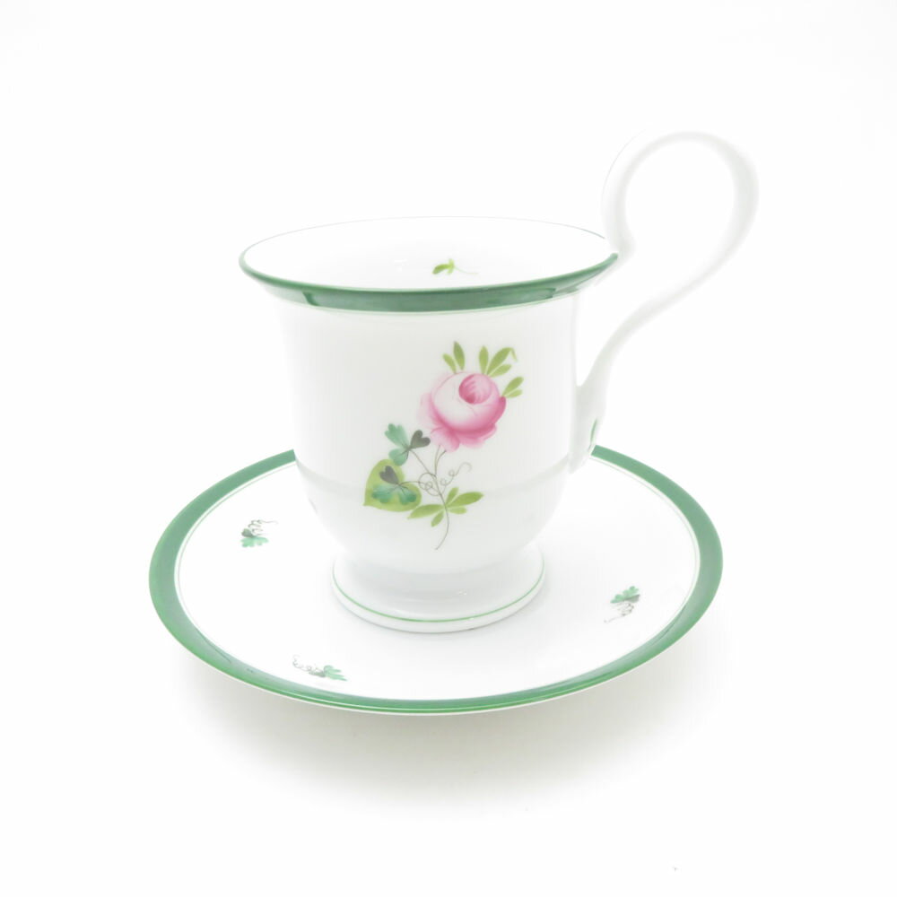 美品 Herend ヘレンド ウィーンのバラ VRH 4911 コーヒーカップ&ソーサー ハイハンドル 薔薇 ばら SU13313D2 【中古】