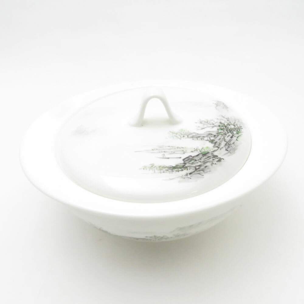 美品 Fukagawa Seiji 深川製磁 Imperial BONE CHINA 蓋物 山水画 有田焼 SY13426D2 【中古】