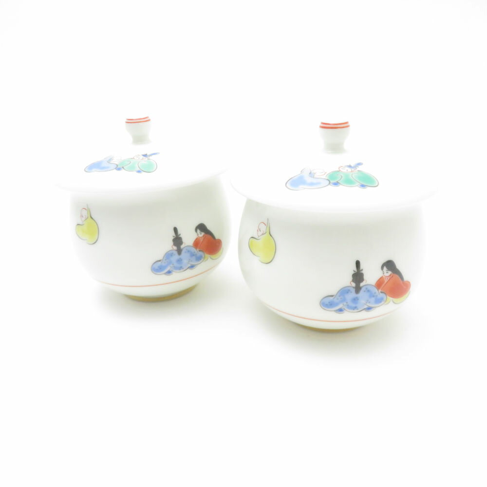 美品 Fukagawa Seiji 深川製磁 六歌仙 茶器 2点 ペア 湯呑 蓋付 有田焼 SY13430D2 【中古】