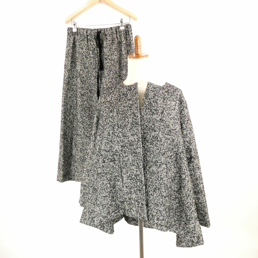 美品 mizuiro ind ミズイロインド セットアップ ウール 他 ノーカラー ジャケット スカート レディース..