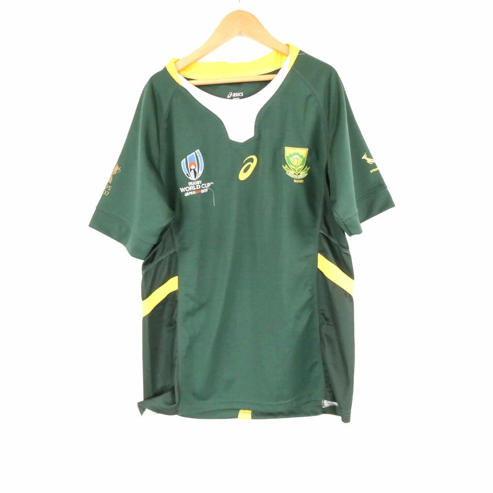 美品 asics アシックス ラグビー ワールドカップ2019 ラグビーシャツ M ポリエステル 南アフリカ代表 半袖 ジャージ HN215A90 【中古】