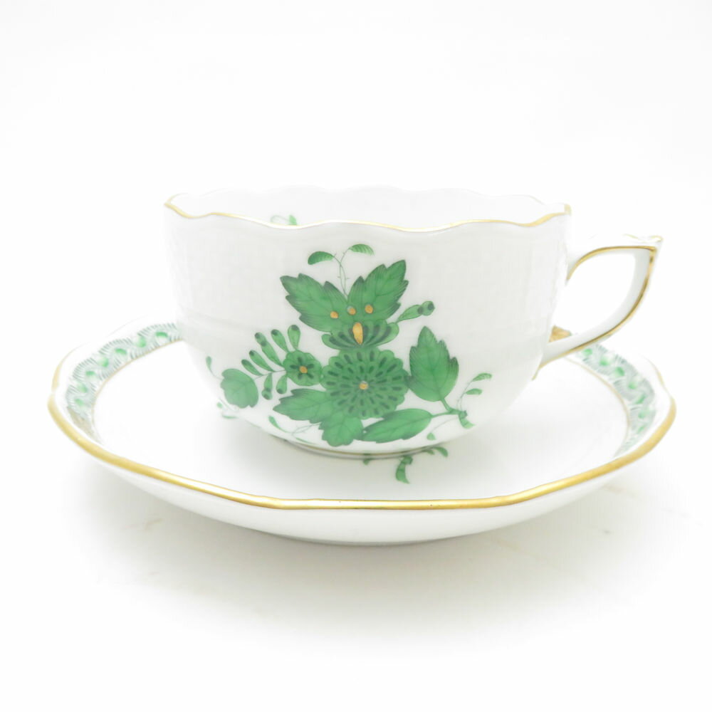 美品 Herend ヘレンド アポニーグリーン AV ティーカップ&ソーサー SC9501E2 【中古】