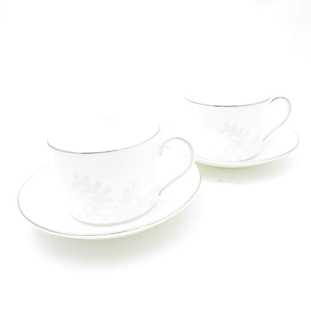 美品 WEDGWOOD ウェッジウッド ヴェラウォン Vera Wang Trailing Vines ティーカップ&ソーサー 2客 ペア 紅茶 コーヒー 英国...
