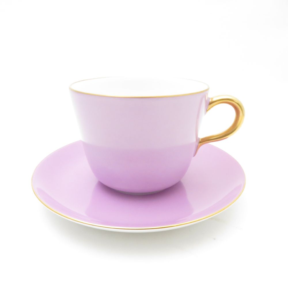 美品 OKURA 大倉陶園 色蒔き ライラック モーニングカップ&ソーサー SC9487X2 【中古】