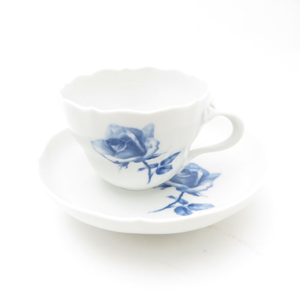 美品 MEISSEN マイセン 青いバラ コーヒーカップ&ソーサー 薔薇 ローズ SC9489X2 【中古】