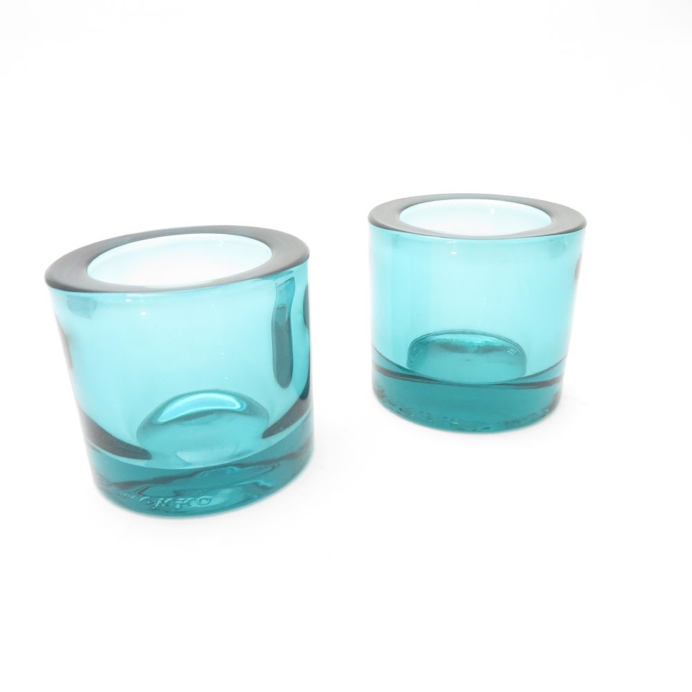 iittala×marimekko イッタラ×マリメッコ kivi キヴィ キャンドルホルダー 2点 ペア 60mm シーブルー 廃盤色 SC9551A2 【中古】