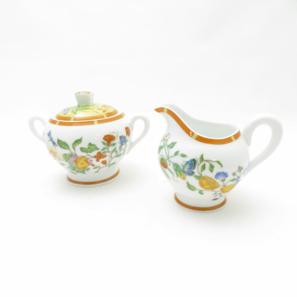 未使用 HERMES エルメス シエスタ クリーマー&シュガーポット 2点 セット ミルク クリーム 砂糖 花 蝶 SC9568E2 【中古】