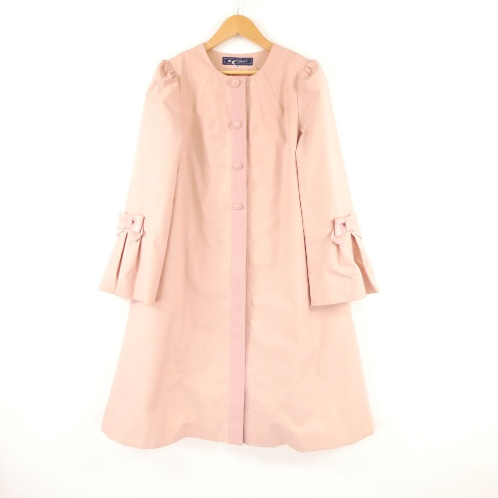 エムズグレイシー 日本製 リボン コート エムズグレイシー M'S GRACY リボン アルパカ混 ステンカラーコート 38
