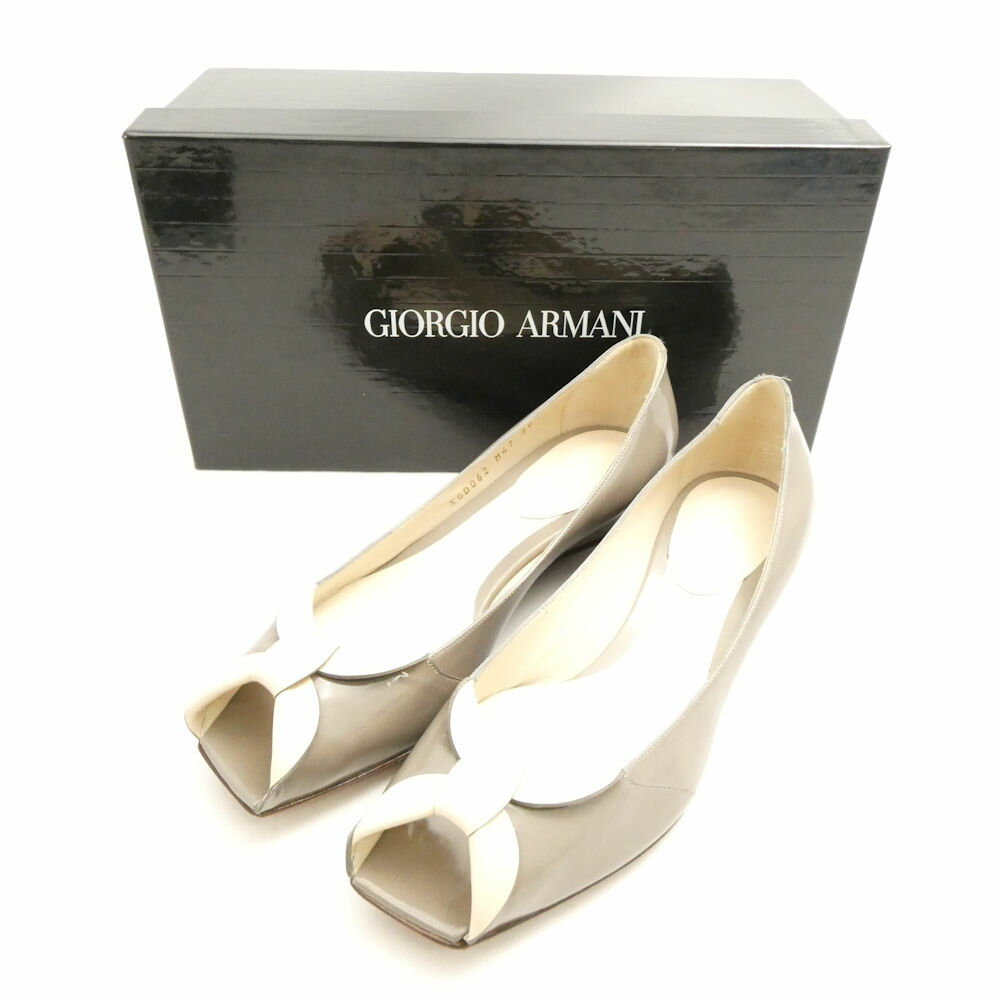 未使用 Giorgio Armani ジョルジオアルマーニ パンプス 36 23-23.5cm オープントゥ ウェッジソール レ..