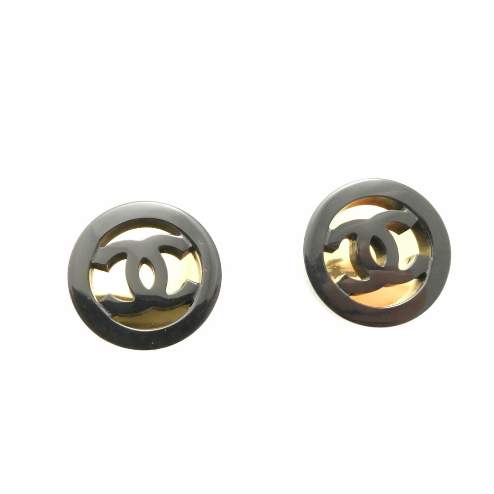 美品 CHANEL シャネル ココマーク B24B ピアス プラスチック 両耳 GP 金 黒 アクセサリー 服飾小物 レディース AU3778 【中古】