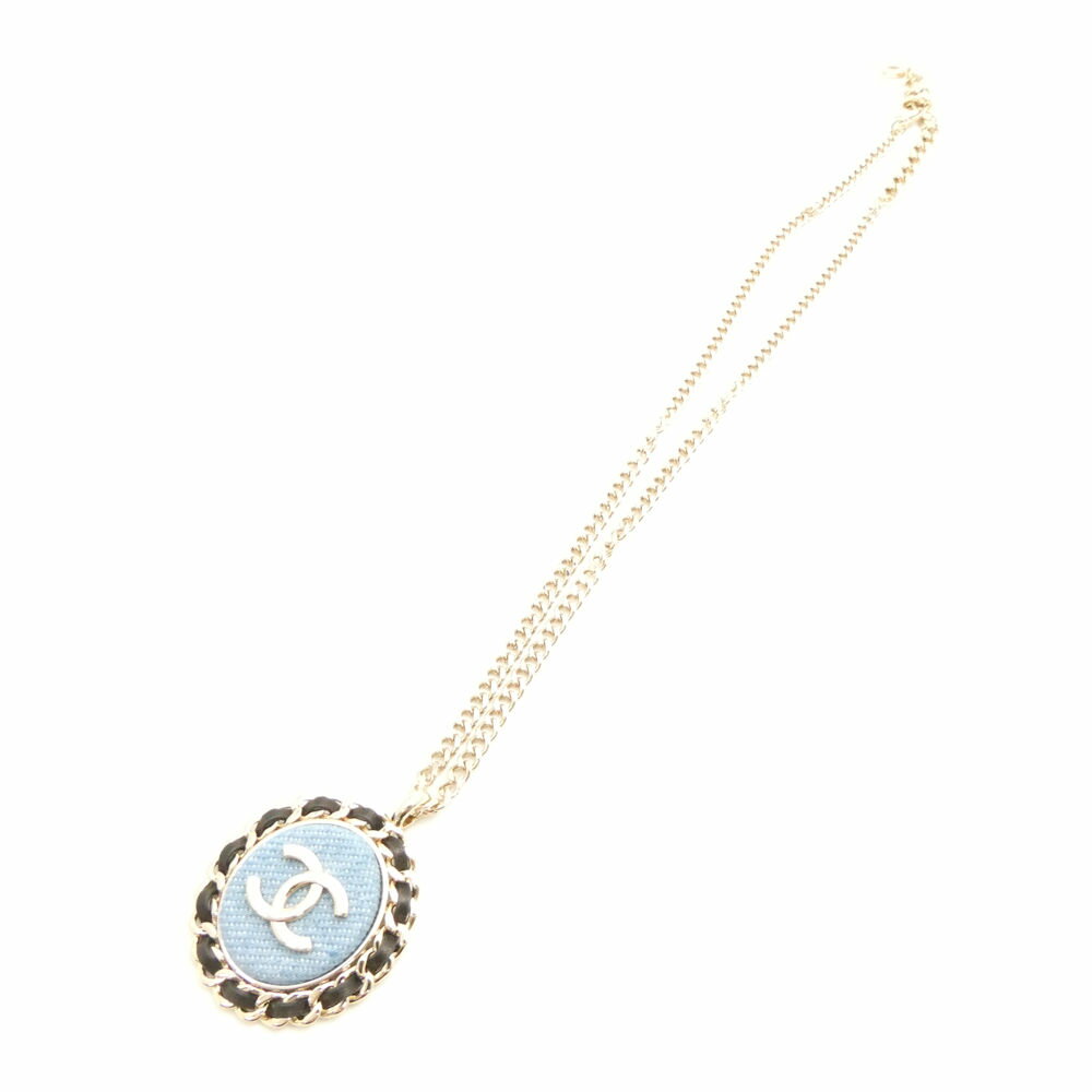 美品 CHANEL シャネル B25P ペンダント ネックレス ココマーク デニム レザー チェーン レディース AM7917W2 【中古】