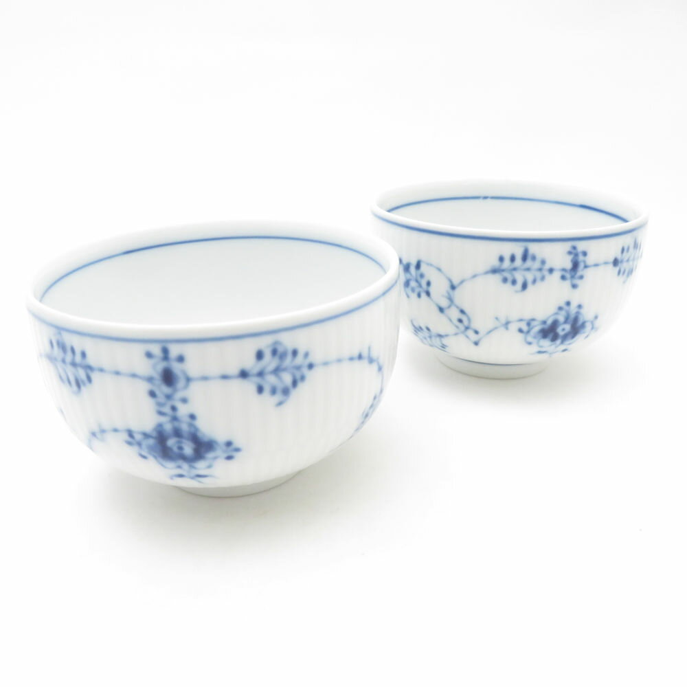 美品 ROYAL COPENHAGEN ロイヤルコペンハーゲン ブルーフルーテッドプレイン 湯呑 2点 ペア デンマーク..