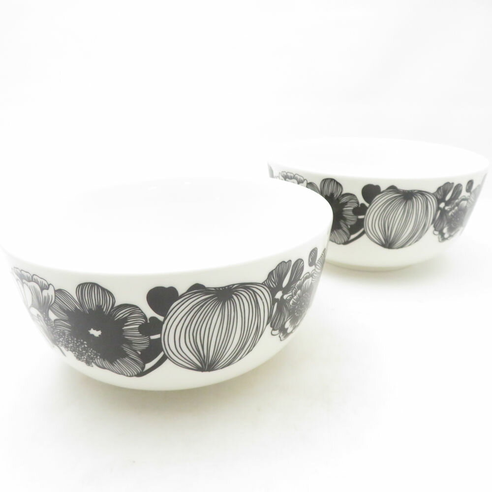 美品 marimekko マリメッコ シイルトラプータルハ ボウル 2枚 ペア 900ml 深皿 白黒 北欧 フィンランド SU13561L1 【中古】