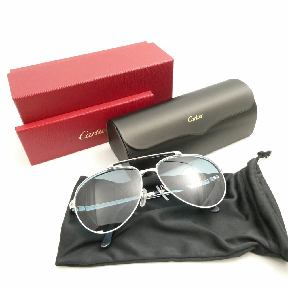 美品 Cartier カルティエ A08G95MJ パイロット サングラス 61□15 145 アイウェア 眼鏡 めがね AY7619 【中古】