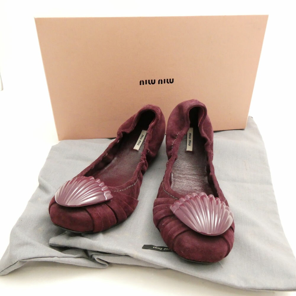 未使用 miumiu ミュウミュウ バレエシューズ 1点 36 23cm シェル フラット パンプス スエード レディース AM7884 【中古】